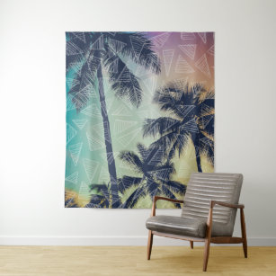 Tapiz colorido de la playa del árbol de palmeras