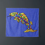 Tapiz Colorido Estilo Pop Art Pescado Vibrante Parques A<br><div class="desc">Este tapiz de pared es un azul oscuro vibrante con pequeños chispas blancas falsas y un colorido pez de estilo pop con balanzas naranjas,  amarillas,  rojas,  verdes y azules.</div>