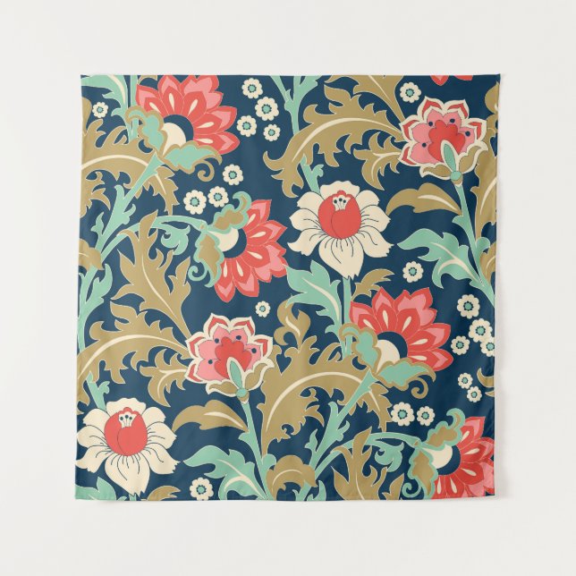 Tapiz Colorido pueblo floral: mano dibujada (Anverso)