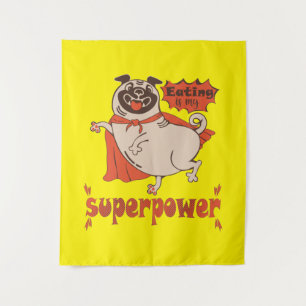 Tapiz Comer es mi sobrenombre rojo cloak pug estilo cómi