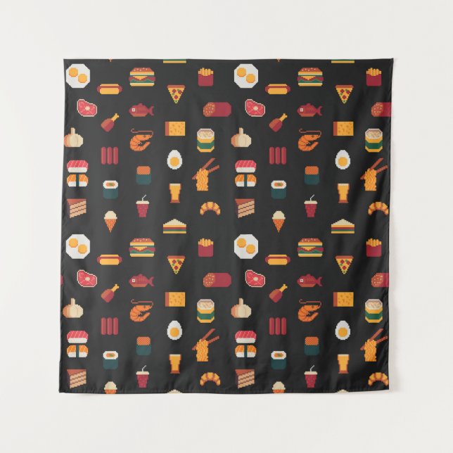 Tapiz Comida de arte de píxeles, textura sin fisuras. (Anverso)