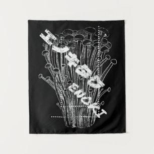 Tapiz Comida de hongos japoneses con letras Enoki blanca