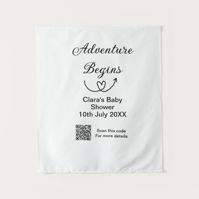 Tapiz Comienza la aventura baby shower escanear código Q (Anverso)