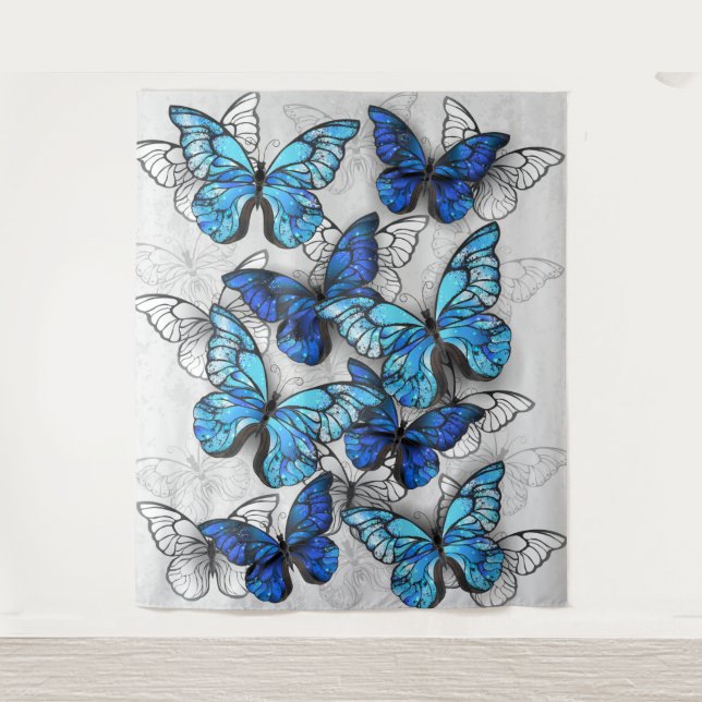 Tapiz Composición de las mariposas blancas y azules (Anverso)