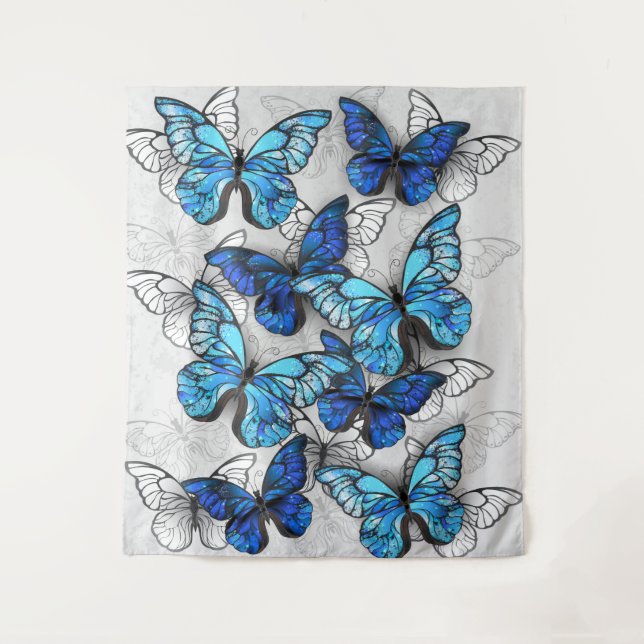 Tapiz Composición de las mariposas blancas y azules (Anverso)