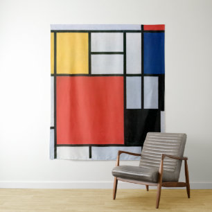 Tapiz Composición rojo, amarillo, azul, negro Mondriaa