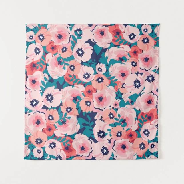 Tapiz Comprimido Floral de acuarela: Peonies de época. (Anverso)