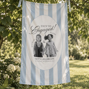 Tapiz Compromiso de foto infantil de raya azul elegante