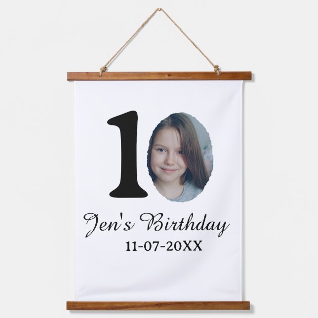 Tapiz Con Marco De Madera 10.ª foto de cumpleaños letra negrita niños fecha (Anverso)