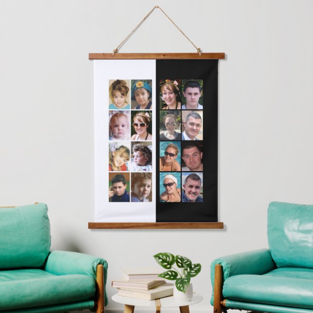 Tapiz Con Marco De Madera 16 collage de fotos en blanco y negro (Sala de estar)