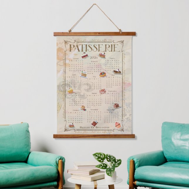 Tapiz Con Marco De Madera 2026 Patisserie Art Calendar (Sala de estar)