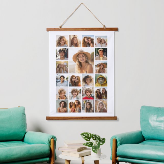 Tapiz Con Marco De Madera 21 Collage de fotos - con una foto resaltada (Sala de estar)