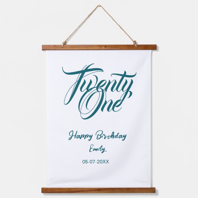 Tapiz Con Marco De Madera 21st birthday add name date year blue template thi (Anverso)