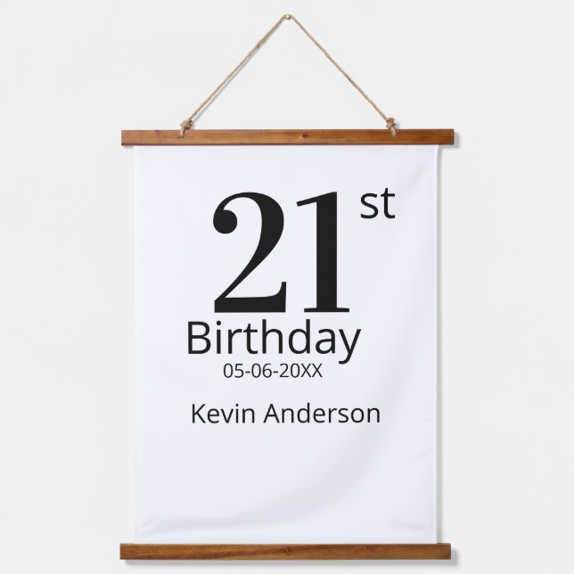 Tapiz Con Marco De Madera 21st birthday bold letter name date simple man boy (Anverso)