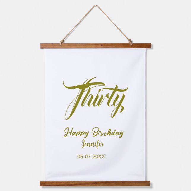 Tapiz Con Marco De Madera 30th birthday add name date year gold template thi (Anverso)
