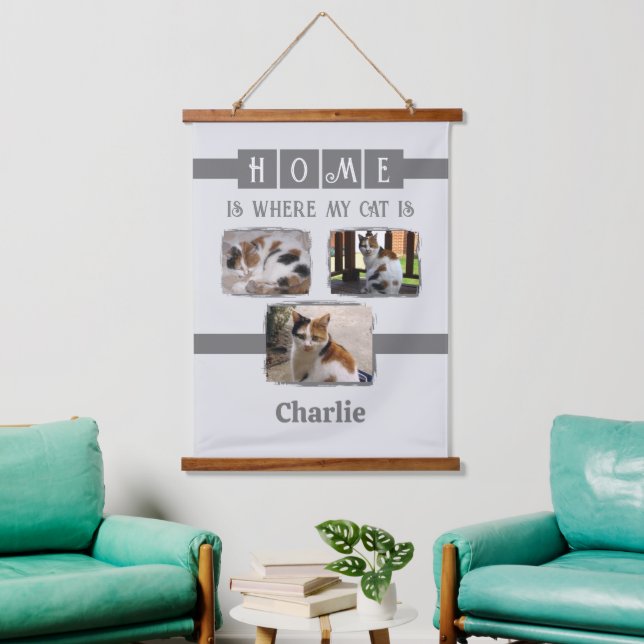 Tapiz Con Marco De Madera 3 collage de fotos de mascota animal gris (Sala de estar)