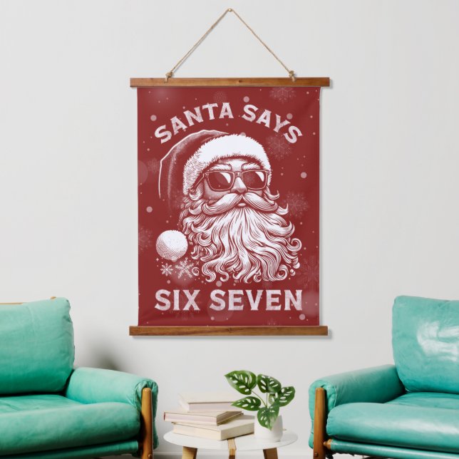 Tapiz Con Marco De Madera 67 Meme Funny Santa Says Six Seven Christmas (Sala de estar)