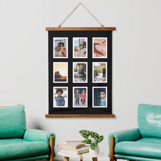 Tapiz Con Marco De Madera 9 Familia Collage de fotos personalizada (Sala de estar)