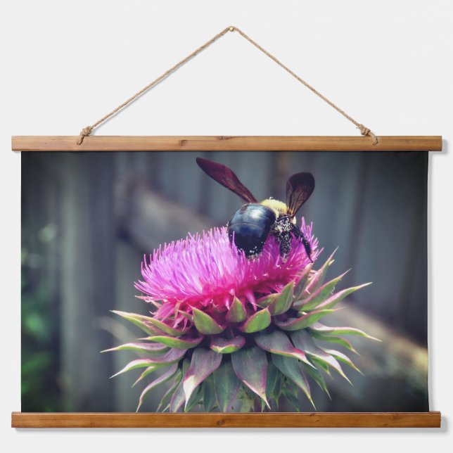 Tapiz Con Marco De Madera Abeja de púas en un cardo (Anverso )