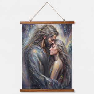 Tapiz Con Marco De Madera Abrazo celeste Noche estrellada romántica