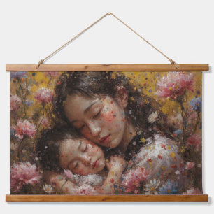 Tapiz Con Marco De Madera Abrazo Florido – Tapiz Floral de Madre e Hijo
