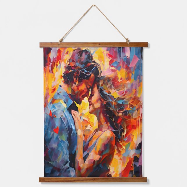 Tapiz Con Marco De Madera Abrazo romántico expresionismo abstracto arte amor (Anverso)