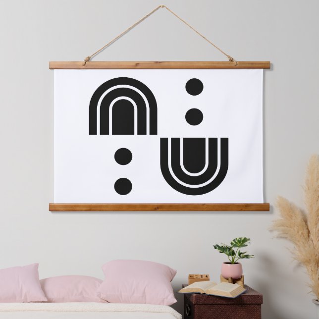 Tapiz Con Marco De Madera Abreviados en blanco y negro tapicería de madera o (Dormitorio)