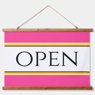 Tapiz Con Marco De Madera ABRIR Fun Bright Pink White Yellow Naranja Stripes