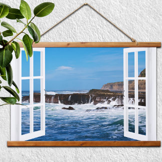 Tapiz Con Marco De Madera Abrir la ventana de escape costero