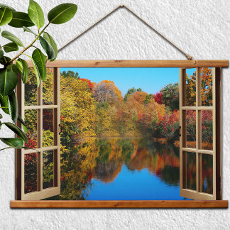 Tapiz Con Marco De Madera Abrir ventana en la Lakeside otoño