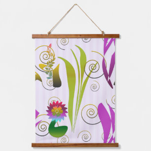 Tapiz Con Marco De Madera Abstract Floral with Spirals 6