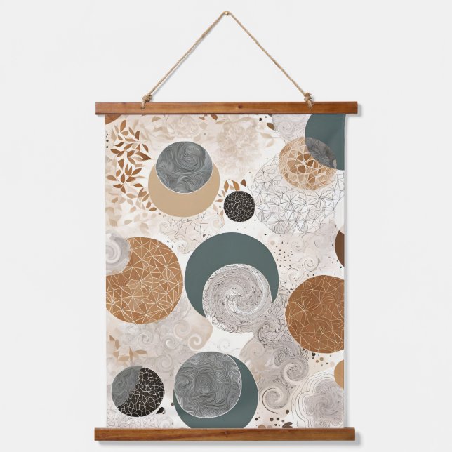 Tapiz Con Marco De Madera Abstract Geometric Circle Pattern Neutral Boho 384 (Anverso)