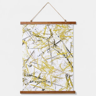 Tapiz Con Marco De Madera Abstract Scribbles - Mustard Brown