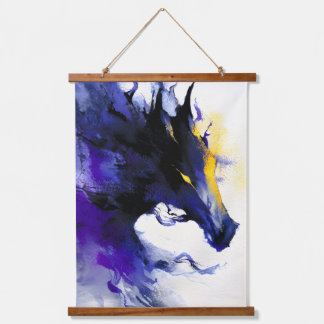 Tapiz Con Marco De Madera Abstract Watercolor Black Horse Portrait