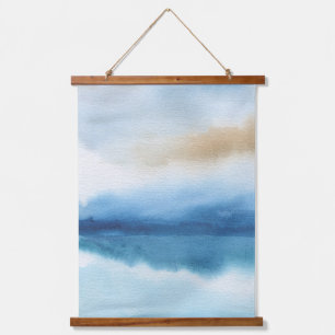 Tapiz Con Marco De Madera Abstract Watercolor Lake Design