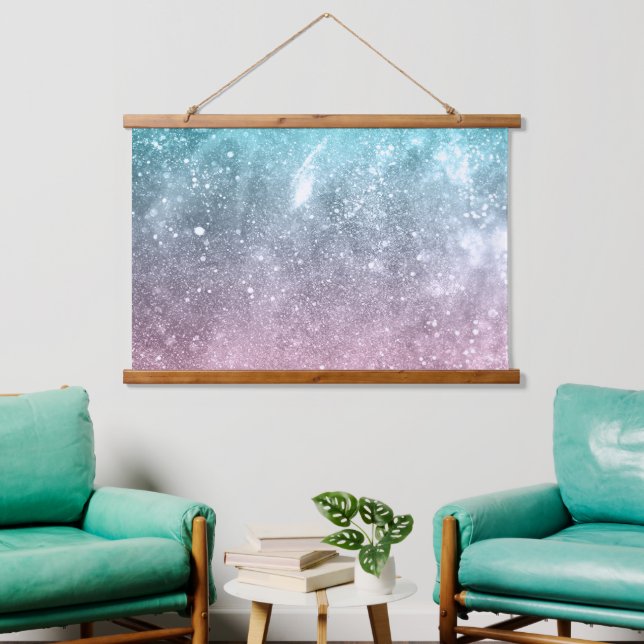Tapiz Con Marco De Madera abstracto de galaxia acuática azul rosa oscura (Sala de estar)