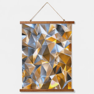 Tapiz Con Marco De Madera Abstracto Metálico Moderno Dorado Plateado Geométr