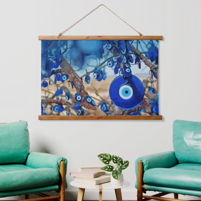 Tapiz Con Marco De Madera Acuarela de árbol decorada con nazares (Sala de estar)