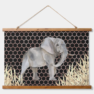 Tapiz Con Marco De Madera Acuarela de elefante africano moderno