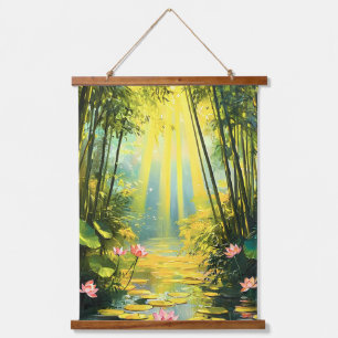 Tapiz Con Marco De Madera Acuarela del bosque Golden Lotus