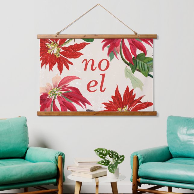Tapiz Con Marco De Madera Acuarela Noel Festible Poinsettia Floral (Sala de estar)