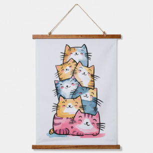 Tapiz Con Marco De Madera Acuarela singulares gatos modernos
