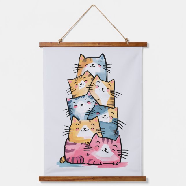 Tapiz Con Marco De Madera Acuarela singulares gatos modernos (Anverso)