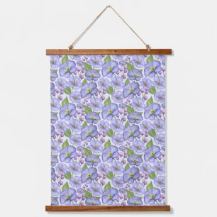 Tapiz Con Marco De Madera Acuarela Violetas Moradas y Patrón Floral