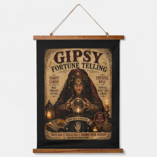 Tapiz Con Marco De Madera Adivina Gitana Propaganda Vintage de Halloween.