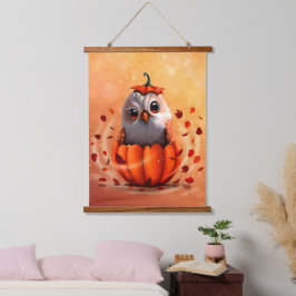 Tapiz Con Marco De Madera Adorable fauna de un búho: Bosque de otoño