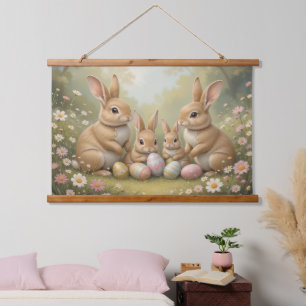 Tapiz Con Marco De Madera Adorables conejitos de Pascua en animal de la Prim