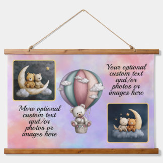 Tapiz Con Marco De Madera ADORNO PARA PARED - Ositos y lunas crecientes