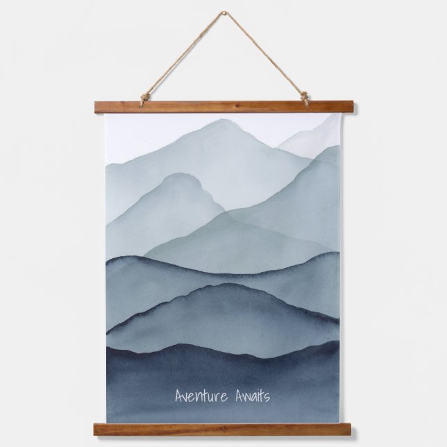 Tapiz Con Marco De Madera Adventure Awaits Watercolor Mountain (Anverso)