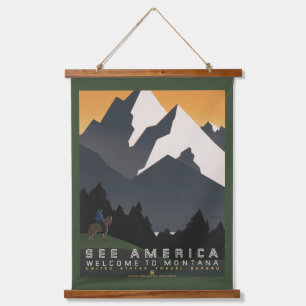 Tapiz Con Marco De Madera Afiche Vintage Que Promueve Viajes A Montana.